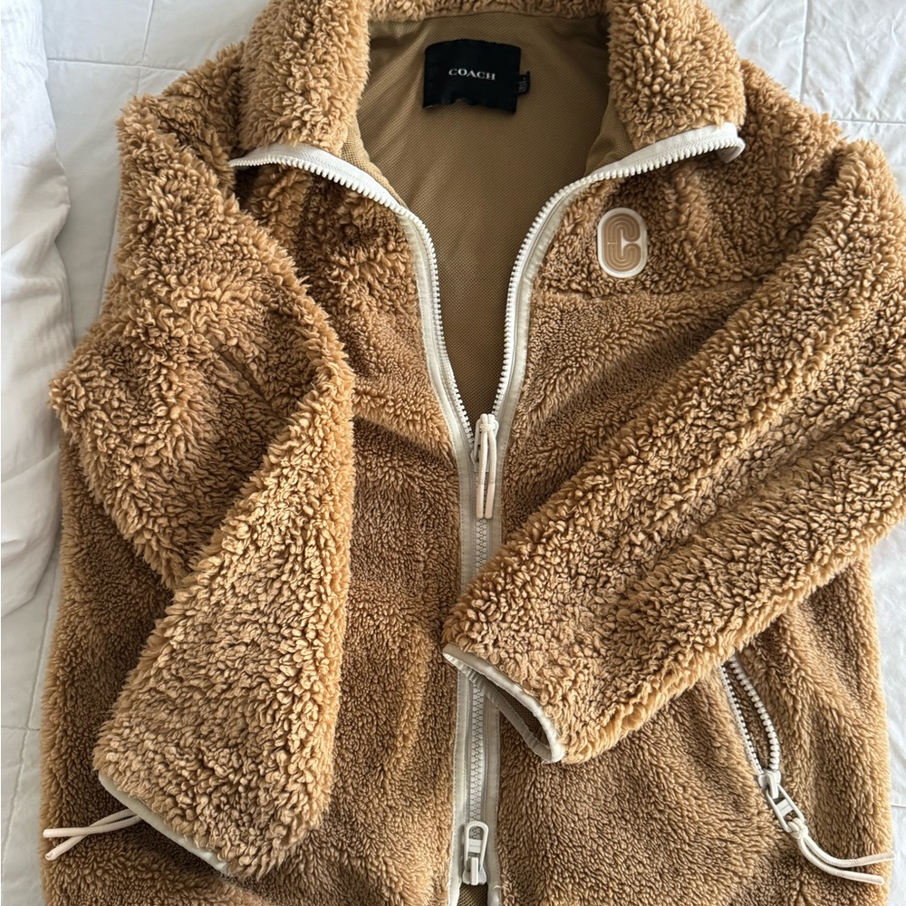Coach Brown Sherpa Zip-Up Jacket